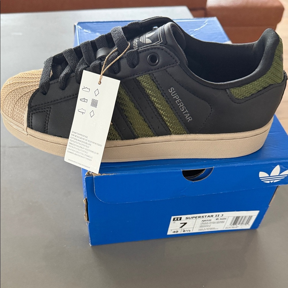 adidas Superstar Black and Olive Sneakers